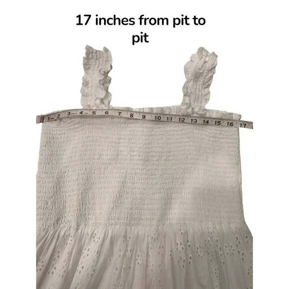 Quince Organic Cotton Eyelet Smocked Midi Dress White Cottagecore Summer L - Picture 6 of 7